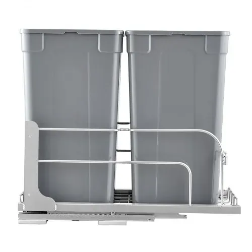 VEVOR ausziehbarer Mülleimer (27 Qt x 2), doppelter Unterbau-Küchenabfallbehälter, Mülleimer mit Türsatz & Soft-Close-Schieberegler, für Küchenschrank Spüle unter der Theke (grau) – Bild 9