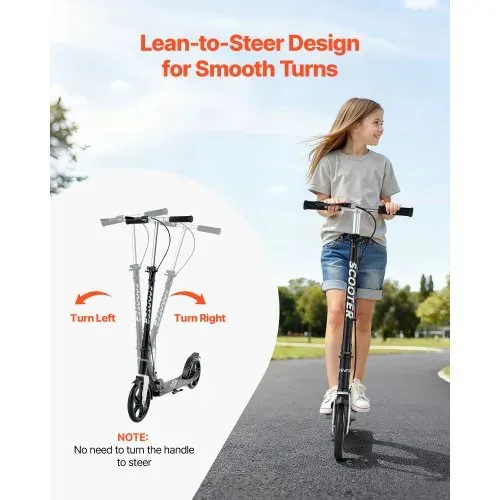 VEVOR Scooter (2 Räder) für Kinder ab 8 Jahren, Cityroller Kinderroller Straßenroller mit höhenverstellbarem Lenker & rutschfestem Deck & Handbremse, Tretroller bis zu 100 kg, Schwarz + Silber – Bild 3