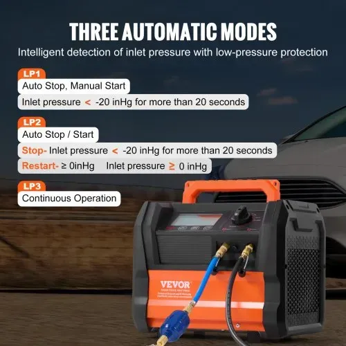 VEVOR Kältemittel-Rückgewinnungsmaschine, tragbare 1-PS-Klimaanlagen-Rückgewinnungsmaschine mit Doppelzylinder und bürstenlosem 3000-U/min-Motor, Freon-Kältemittel-Recycling-Tool für Autos, Klimaanlagen, Haushalts-HVAC – Bild 3