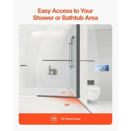 VEVOR rahmenlose Badewannen Duschtür (864 x 1397 mm / B x H) halbe platzsparende Duschtür für Badewanne, 180° drehbare Tür aus gehärtetem Glas, Duschglastür (6 mm Glasdicke), Schwarz – Bild 5
