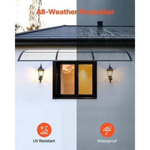 VEVOR Vordach für Haustür 965x2975 mm, Pultbogenvordach, Pultvordach mit Entwässerung & ABS-Halterung, Regen-, Schnee- & Sonnenschutz, Polycarbonat-Überdachung für Veranda & Terrasse, Transparent – Bild 2