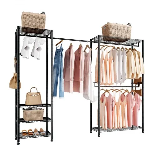 VEVOR Kleiderständer Garderobenständer mit 4 Kleiderstangen & 363 kg Tragkraft & 6 Regalen & 8 Haken, offener Kleiderschrank für Schlafzimmer Bekleidungsgeschäft Garderobe Flur Schwarz VEVOR Kleiderständer Garderobenständer mit 4 Kleiderstangen & 363 kg Tragkraft & 6 Regalen & 8 Haken, offener Kleiderschrank für Schlafzimmer Bekleidungsgeschäft Garderobe Flur Schwarz