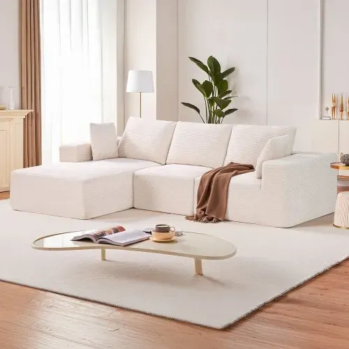 VEVOR Modulares Sofa L-förmiges Ecksofa Schlafsofa mit hochelastischem Schaumstoff & hoher Dichte, gepolstertes Cordsofa (545 kg belastbar / 265 cm lang) mit Kissen für Wohnzimmer Apartment Beige – Bild 7