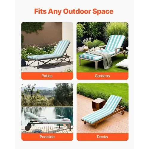 VEVOR Deckchair Auflagen, 2032x660x98 mm, Liegenauflagen für Außenbereich, wasserabweisend & farbecht, Sonnenliegen-Kissen mit Bändern, Terrassen-Liegepolster für Pooldeck, grün-weiß gestreift – Bild 5