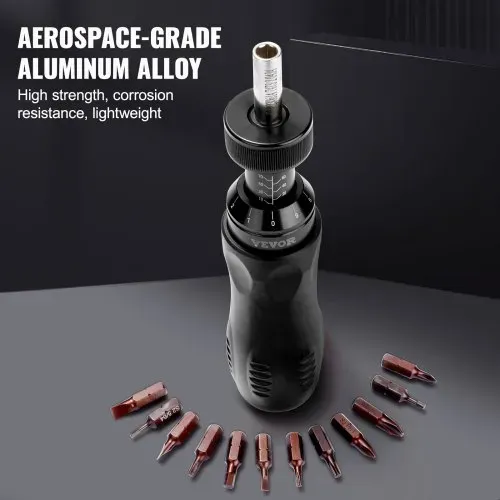 VEVOR 6,35 mm Antriebs-Drehmomentschraubendreher-Schlüsselsatz, 1,13–7,91 Nm Drehmoment-Einstellbereich, 0,11 Nm Schritte Drehmomentschraubendreher, Schraubendreher-Bohrer-Set mit Skala – Bild 2