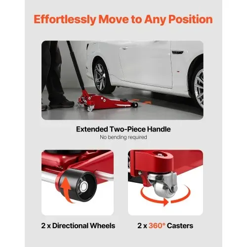 VEVOR Hydraulischer Rangierwagenheber 3 t Tragkraft, Flacher Wagenheber aus Aluminium mit Doppelkolben-Schnellhubpumpe, Autoheber für Sportwagen SUVs Pickups, 85-515 mm Hubbereich, Rot – Bild 5