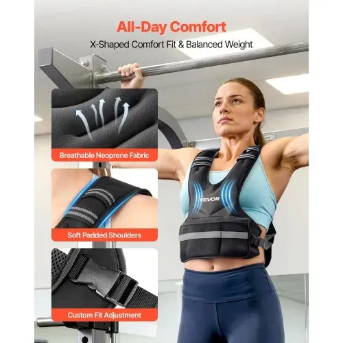 VEVOR Gewichtsweste Verstellbar mit 8 Gewichtsbeuteln à 2 lbs für Individuelles Training, X-förmige Fitnessweste mit Reflektorstreifen und Schnallenriemen für Krafttraining Laufen und Joggen Schwarz – Bild 2
