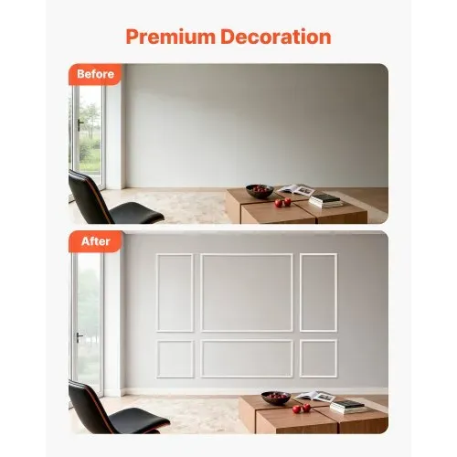 VEVOR Wandform-Set, 3er-Pack, 57,91/121,92/143 cm Stuckleisten aus Lackierbarem Polystyrol, Wasserfeste Wandleiste, Zierleiste für Wände, Friesleisten für Wohnzimmer, Schlafzimmer, Zuhause, Weiß – Bild 2