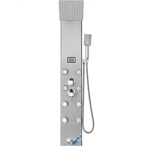 VEVOR Duschpaneelsystem, 5 Duschmodi, Duschpaneelturm mit Digitalanzeige, Regenfall, 8 Massagedüsen, Wannenauslauf, Handbrause mit 3 Einstellungen, 59-Zoll-Schlauch, Wandduschset aus Edelstahl – Bild 9