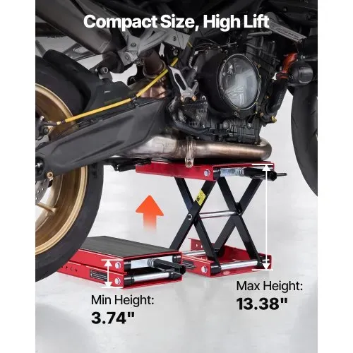 VEVOR Motorradheber 499 kg Tragkraft Motorradhebebühne mit Breiter Auflagefläche Sicherheitsbolzen 95-340 mm Höhenverstellbar Scherenheber aus Stahl für Straßenmotorräder Cruiser Schwarz Rot – Bild 2