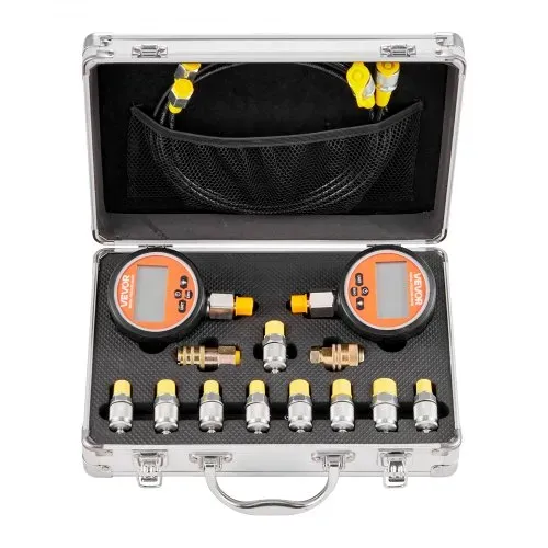 VEVOR digitales Hydraulikdruck Testkupplungsset, 10000 PSI Druckmessgerät Manometer Tester mit 2 Messgeräten & 9 Testkupplungen & 2 Schnellkupplungen & 2 Schläuchen für Bagger Baumaschinen – Bild 8