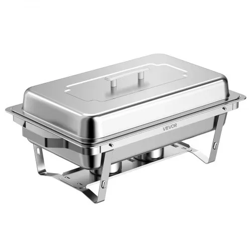 VEVOR Chafing Dish 3er-Set je 8,52 L Edelstahl Warmhaltebehälter für Buffets, Hochzeiten & Partys, Warme und Kalte Speisen Servieren, Brennstoffbehälter, 6 Behälter in Halber Größe, Faltbarer Ständer – Bild 8