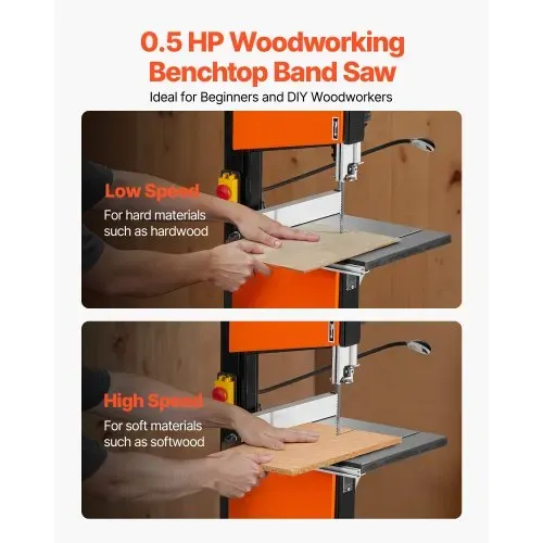 VEVOR Bandsäge, Schnittbreite 254 mm, Zweigang-Holzbandsäge mit 373-W-Motor (1/2 PS), Schnitthöhe 160 mm, 335×340 mm Gusseisentisch, mit 360°-Arbeitsleuchte, Gehrungsanschlag, Parallelanschlag VEVOR Bandsäge, Schnittbreite 254 mm, Zweigang-Holzbandsäge mit 373-W-Motor (1/2 PS), Schnitthöhe 160 mm, 335×340 mm Gusseisentisch, mit 360°-Arbeitsleuchte, Gehrungsanschlag, Parallelanschlag