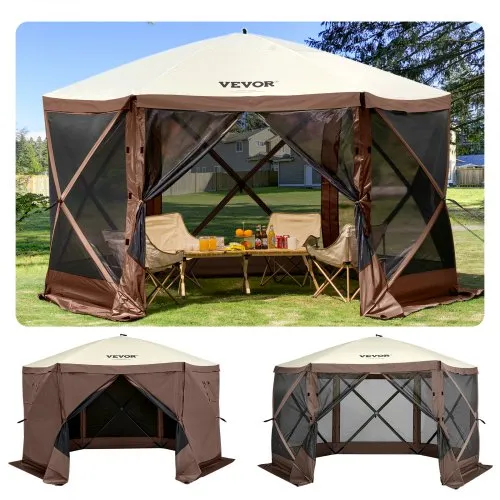 VEVOR Faltpavillon, 3,05 x 3,05 m, 6-seitiges Pop-up-Camping-Überdachungszelt mit Netzfenstern, tragbarer Tragetasche, Erdspießen, große gartenpavillon für Outdoor-Camping, Rasen und Hinterhof VEVOR Faltpavillon, 3,05 x 3,05 m, 6-seitiges Pop-up-Camping-Überdachungszelt mit Netzfenstern, tragbarer Tragetasche, Erdspießen, große gartenpavillon für Outdoor-Camping, Rasen und Hinterhof