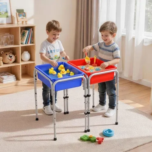 VEVOR Sensorischer Tisch, 2-Stationen-Aktivitätstisch mit Abnehmbaren Aufbewahrungsboxen & Rutschfesten Füßen, Rahmen aus Kohlenstoffstahl, Abgerundete Ecken, für Kinder im Alter von 3-6 Jahren – Bild 7