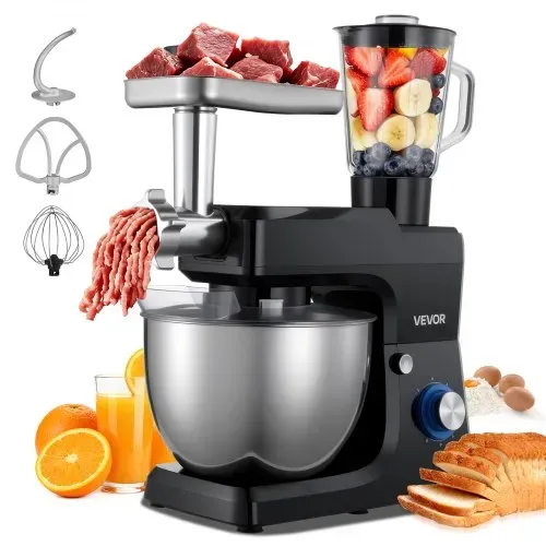 VEVOR multifunktionale Küchenmaschine elektrisch 1500 W mit Edelstahlschüssel (7,8 L) & Mixbecher (1,5 L), Knetmaschine Teigmixer mit 6+P Geschwindigkeiten & Knethaken & Schneebesen & Rührbesen VEVOR multifunktionale Küchenmaschine elektrisch 1500 W mit Edelstahlschüssel (7,8 L) & Mixbecher (1,5 L), Knetmaschine Teigmixer mit 6+P Geschwindigkeiten & Knethaken & Schneebesen & Rührbesen