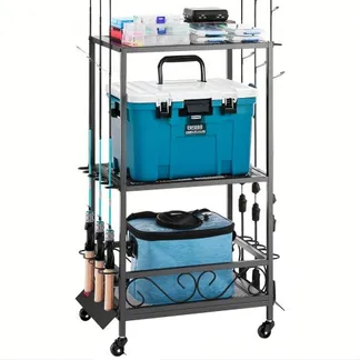 VEVOR Angelrutenhalter für 10 Angelruten, rollbarer Rutenständer aus legierter Stahl für die Organisation und Lagerung, platzsparende Bodenständer Angelausrüstung, Geschenke für Angelfreunde VEVOR Angelrutenhalter für 10 Angelruten, rollbarer Rutenständer aus legierter Stahl für die Organisation und Lagerung, platzsparende Bodenständer Angelausrüstung, Geschenke für Angelfreunde