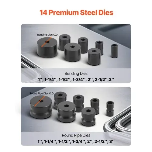 VEVOR Rohrbieger, Rohrbiegegerät mit max. 50,8 mm Außendurchmesser & 14 Biegematrizen, 200° Rohrbiegewerkzeug für Kupfer-, Aluminium- & Eisenrohre, HVAC-, Klimaanlagen-, Kühlschrank- & Autoreparatur – Bild 2