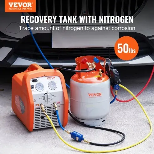 VEVOR Kältemittel-Ausgleichsbehälter, 50 Pfund Fassungsvermögen, tragbarer 400-psi-Zylindertank mit Y-Ventil für Flüssigkeit/Dampf, hochversiegelter Ausgleichsbehälter für R22/R134A/R410A, Orange+Grau VEVOR Kältemittel-Ausgleichsbehälter, 50 Pfund Fassungsvermögen, tragbarer 400-psi-Zylindertank mit Y-Ventil für Flüssigkeit/Dampf, hochversiegelter Ausgleichsbehälter für R22/R134A/R410A, Orange+Grau
