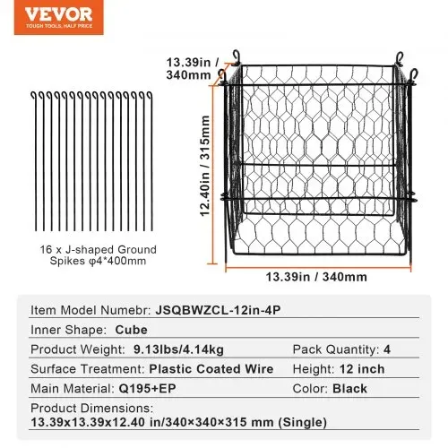 VEVOR 4er-Pack Pflanzenschutz vor Tieren, 34,3 x 34,3 cm Pflanzenschutz aus Hühnerdraht, Pflanzenkäfige für Pflanzen im Freien, Blumen und Gemüse, hält Hasen, Hühner und Eichhörnchen fern, 16-teiliges Metallgeflecht – Bild 6
