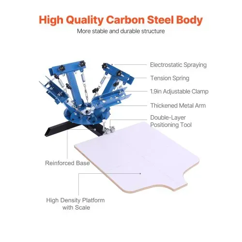 VEVOR Siebdruckmaschine 4-Farben 1-Station-Siebdruckpresse 540x450 mm, 360° Drehbar Präzise Positionierung Pulverbeschichteter Kohlenstoffstahl für T-Shirt-DIY, Heim- und Gewerbekunden – Bild 4