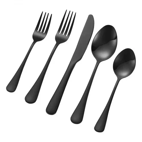 VEVOR 30-teiliges Besteckset aus lebensmittelechtem Edelstahl, hochglanzpoliertes Essbesteck-Set, spülmaschinenfestes Essgeschirr, Service für 6 Personen, inkl. Messer Gabel Löffel Schwarz – Bild 8