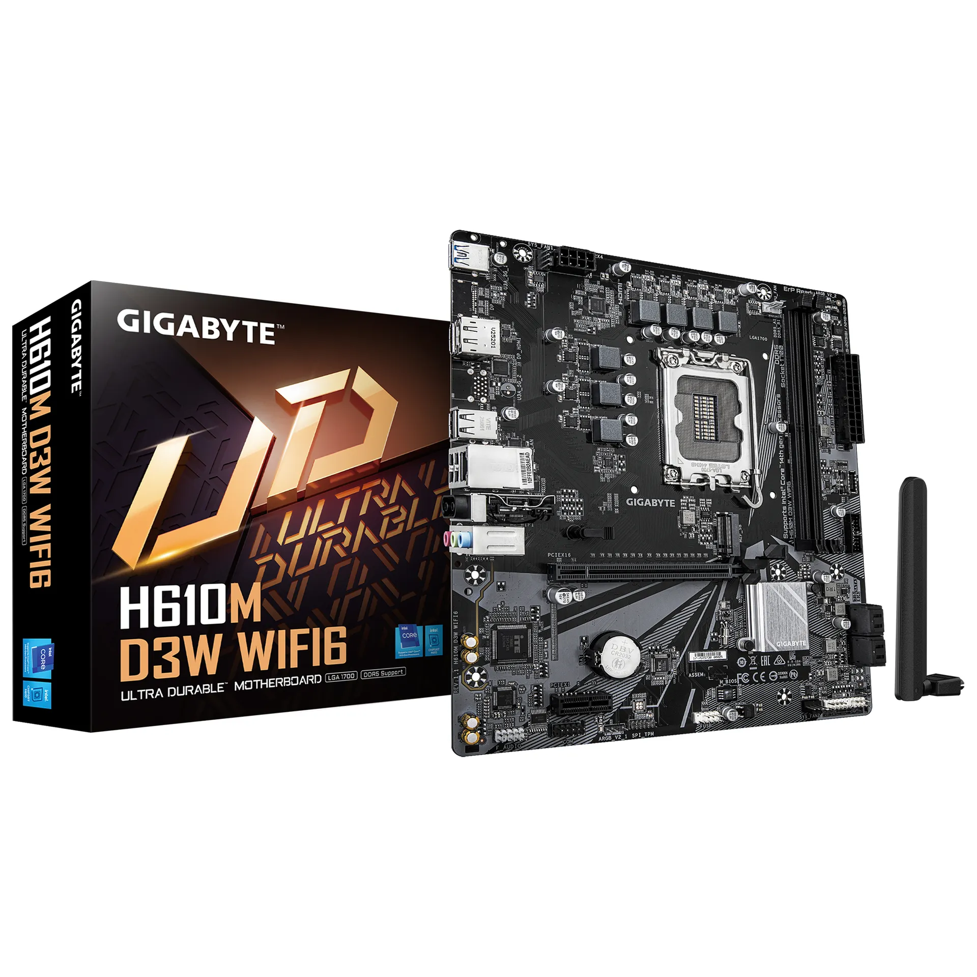 GIGABYTE H610M D3W WIFI6 Mainboard – Unterstützt Intel Core Prozessoren der 14. Generation, 5+1+1 Phasen VRM, bis zu 5600MHz DDR4, 1xPCIe 3.0 M.2, Wi-Fi 6, 1GbE LAN, USB 3.2 Gen 1 GIGABYTE H610M D3W WIFI6 Mainboard – Unterstützt Intel Core Prozessoren der 14. Generation, 5+1+1 Phasen VRM, bis zu 5600MHz DDR4, 1xPCIe 3.0 M.2, Wi-Fi 6, 1GbE LAN, USB 3.2 Gen 1