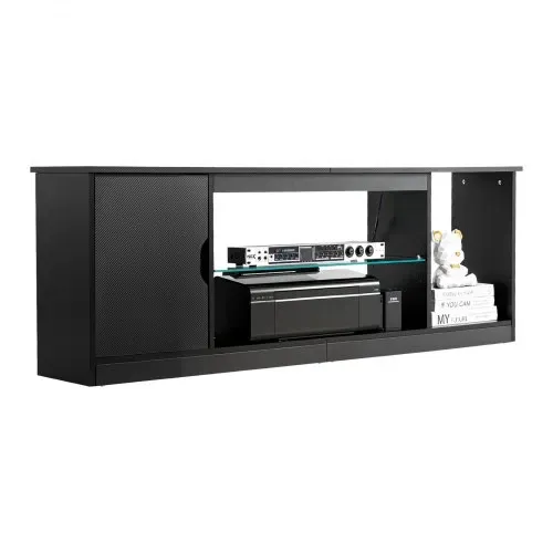 VEVOR TV-Ständer für Fernseher bis zu 65 Zoll, TV Tisch mit Lichtleiste, TV-Schrank aus Holz mit Glasablage & verstellbaren Regalen, Konsolentisch Fernsehschrank für Wohnzimmer Schlafzimmer, Schwarz – Bild 10