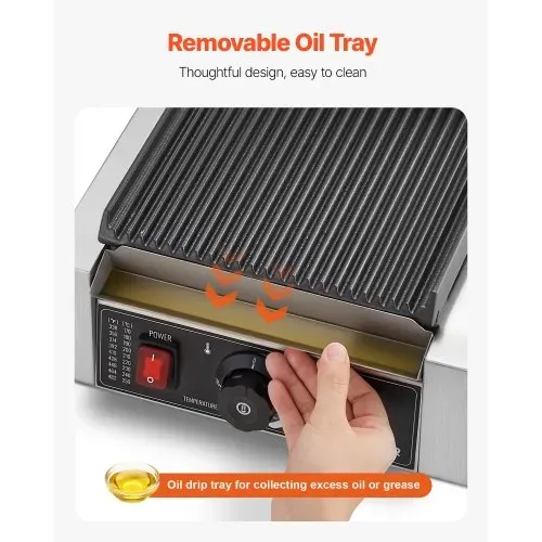 VEVOR kommerzieller Panini-Grill Kontaktgrill 1800 W für Sandwiches Steak Bacon Hamburger, Sandwichmaker Pressgrill aus Edelstahl mit Griff & Temperaturregelung & 22 x 23 cm Heizplatte, Paninipresse – Bild 3