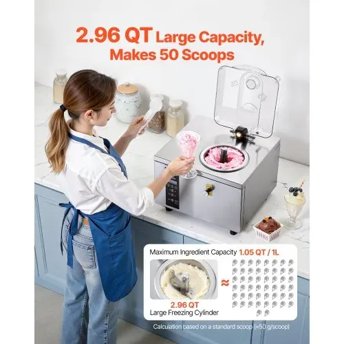 VEVOR Gewerbliche Eismaschine für Gelato 500 W, 5 L/h, Eiscrememaschine mit 2,8 L Edelstahlzylinder (304) & Selbstreinigendem LED-Bedienfeld & Hoher Produktivität für Snackbars Restaurants – Bild 2