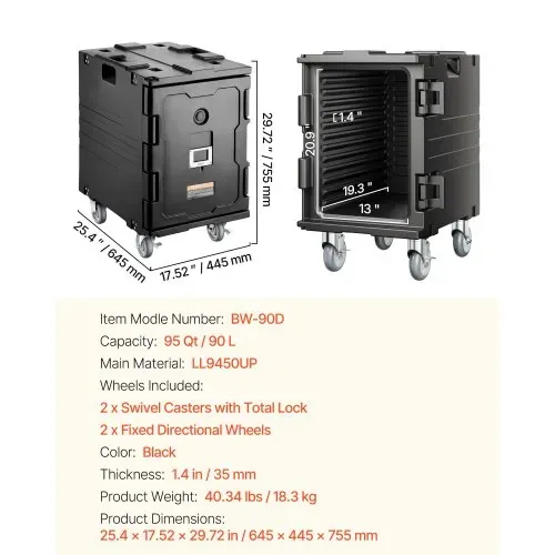 VEVOR Isolierter Speisenbehälterträger Warmhaltebox für Gastronomie 90 L, Speisenbehälter mit Schnalle, rollbarer Speisenbehälterträger, Lebensmitteltransportbox für Restaurant Kantine schwraz – Bild 6