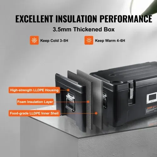 VEVOR Isolierter Thermobox Isolierbox Lebensmittelbehälterträger, 30 L für Catering, Tragbare LLDPE-Lebensmittelbehälterträger, Schwarz Frontlader-Speisewärmer für Restaurant, Kantine usw. – Bild 2