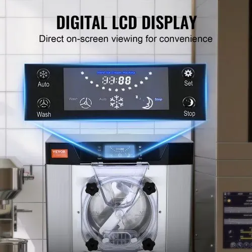 VEVOR Kommerzielle Eiscreme-Maschine, 12 L/h Einzelgeschmacksrichtung Arbeitsplatten-Eiscrememaschine für Hartes Servieren, 4,5 L Edelstahlzylinder, LED-Panel, Automatische Vorkühlung mit Reinigung – Bild 4