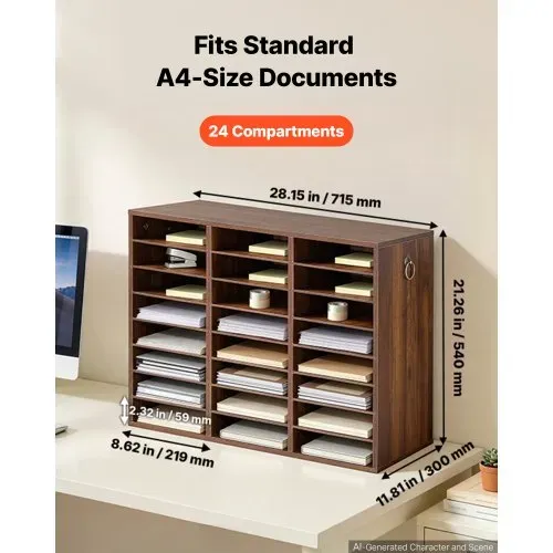VEVOR Dokumentenablage Holz Schreibtisch Organizer mit 24 Fächern Braun, Ablagefach für Standard-A4-Dokumente Akten & Papiere, mit Verstellbaren Einlegböden für Büro, Zuhause & Klassenzimmer, MDF VEVOR Dokumentenablage Holz Schreibtisch Organizer mit 24 Fächern Braun, Ablagefach für Standard-A4-Dokumente Akten & Papiere, mit Verstellbaren Einlegböden für Büro, Zuhause & Klassenzimmer, MDF