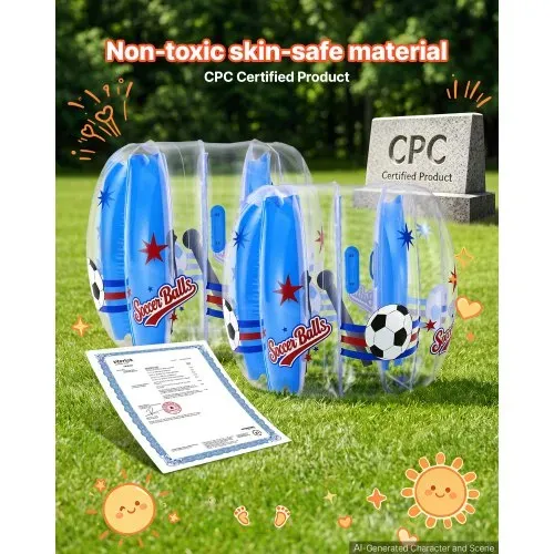 VEVOR 2 Stk. 1,2 m Bumper Sumo Bälle 0,5 mm aus PVC Aufblasbare Stoßbälle für Rasen, Park, Camping und Hinterhof, Heißverklebte Griffe, Stabil sitzende Schultergurte und Gurtversteller, Fußballmotiv – Bild 4