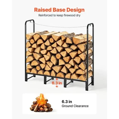VEVOR Kaminholzregal 1/4 Cord Brennholzregal Feuerholzregal 1220x320x1185mm, für Kamin, Terrasse & Balkon, Rahmen aus Kohlenstoffstahl Pulverbeschichtet, Tragfähigkeit 250 kg, Kapazität 591,8 L Schwarz – Bild 3