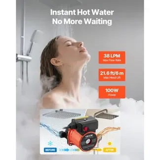 VEVOR Umwälzpumpe, 38 LPM, Umwälzpumpensystem mit sofortiger Zirkulation, 3-Gang-Steuerung, 100 W, AC 220–240 V, G3/4 Zoll auf G1/2 Zoll Adapter, Gusseisenkopf, für Warmwasserbereitersystem VEVOR Umwälzpumpe, 38 LPM, Umwälzpumpensystem mit sofortiger Zirkulation, 3-Gang-Steuerung, 100 W, AC 220–240 V, G3/4 Zoll auf G1/2 Zoll Adapter, Gusseisenkopf, für Warmwasserbereitersystem