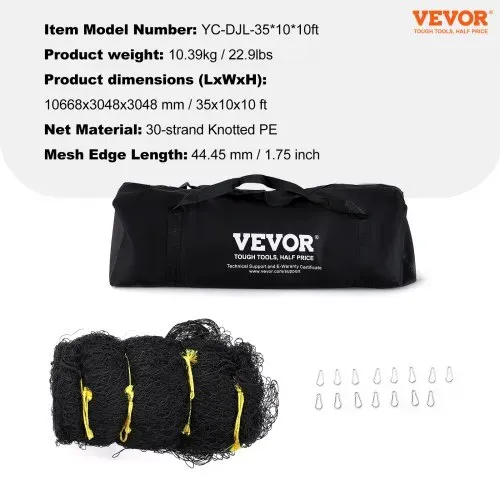 VEVOR Baseball-Schlagkäfig-Netz für Zuhause oder Hinterhof 35 Fuß, Baseballkäfig-Netz zum Schlagen und Aufstellen, Baseballnetz, Schlagkäfig, für Kinder oder Erwachsene Schwarz (nur Netz) – Bild 6