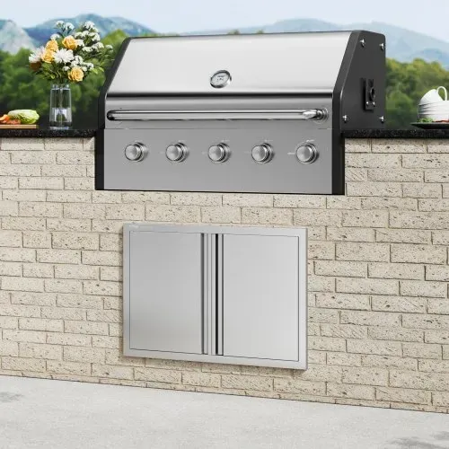 VEVOR Grill-Zugangstür, 774 x 532 mm, Doppelte Außenküchentür, Flächenbündig Montierte Edelstahltür, Vertikale Wandtür mit Versenkbaren Griffen, für Grillinsel, Grillstation, Außenschrank – Bild 7