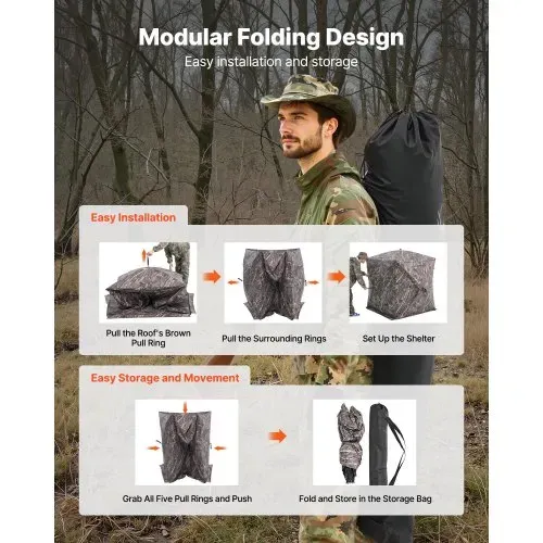 VEVOR Jagdzelt Jagdversteck, 2-3 Personen tragbares Tarnzelt, 270° durchsichtiges Bodenversteck, geeignet für die Truthahn- und Hirschjagd, Jagdunterstand mit Tragetasche, 148 x 148 x 170 cm – Bild 5
