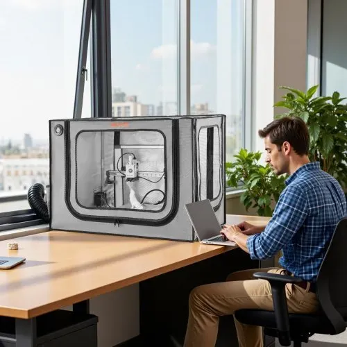 VEVOR 3D-Druckergehäuse Druckerzelt (80x58x58 cm), staubdichte & wasserfeste Schutzhülle mit konstanter Temperatur & LED-Beleuchtung & Belüftung, kompatibel mit Bambu Lab A1 Combo Grau – Bild 7