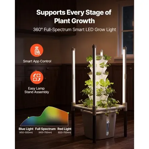 VEVOR Hydroponischer Turm 30 Pods, Hydrotower 6 Ebenen, Hydroponik-Anbausystem-Set mit LED-Pflanzenlampe, App-Steuerung, 20-L-Wassertank & Pumpe, Hydroponic Tower für Kräuter, Obst & Gemüse – Bild 3