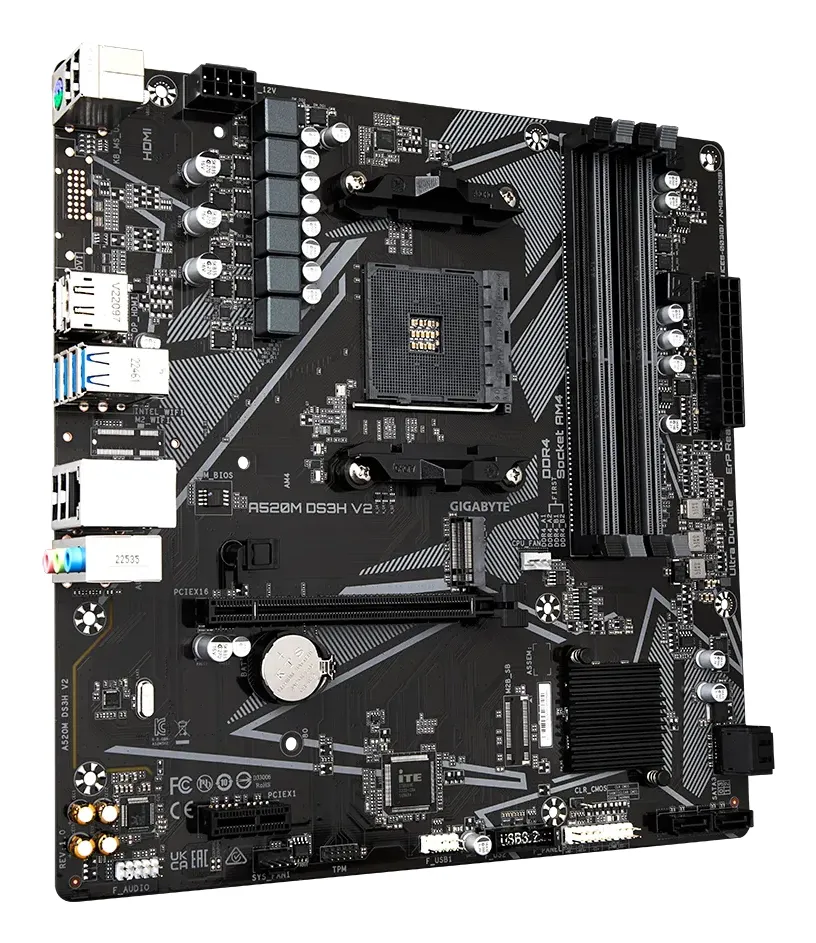 GIGABYTE A520M DS3H V2 Mainboard - Unterstützt AMD Ryzen 5000 Serie AM4 CPUs, bis zu 4733 MHz DDR4 (OC), PCIe 3.0 x16, GbE LAN, USB 3.2 Gen 1 – Bild 3