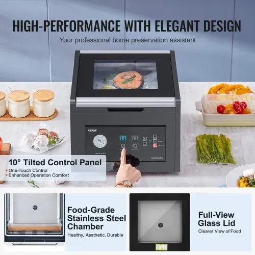 VEVOR Kammer Vakuumierer, 380 W, Verpackungsmaschine für feuchte Lebensmittel, Fleisch, kompaktes Design, ideales gewerbliches Vakuumiergerät für den professionellen und privaten Gebrauch – Bild 3