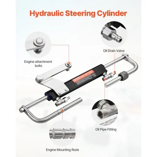VEVOR 90 PS hydraulisches Außenborder-Lenkset, hydraulisches Bootslenksystem mit 342,9 mm Lenkrad, Steuerpumpe, Hydraulikzylinder und zwei 7924,8 mm Schläuchen für Einzelstation-Einmotorboote – Bild 3