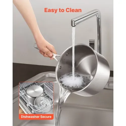 VEVOR Kochtopf Soßentopf 3,79 L mit Glasdeckel, Suppentopf Gemüsetopf mit ergonomischem Griff, Milchtopf aus Edelstahl Gemüsetopf, Silber Großraumtopf Mehrzwecktopf spülmaschinengeeignet – Bild 3