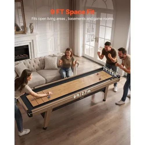 VEVOR Shuffleboard-Tisch 2,7 m mit 8 Pucks für das Spielzimmer zu Hause, Kratzfeste Spielfläche für Flüssiges und Schnelles Puckspiel, Sockelbeine mit Nivellierfüßen für Stabilität, Wachs und Bürste VEVOR Shuffleboard-Tisch 2,7 m mit 8 Pucks für das Spielzimmer zu Hause, Kratzfeste Spielfläche für Flüssiges und Schnelles Puckspiel, Sockelbeine mit Nivellierfüßen für Stabilität, Wachs und Bürste