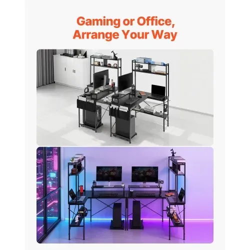 VEVOR Gaming Tisch L Form 1,2 m, Eck-Computertisch mit Monitorständer, Steckdosen, Verschiebbarem CPU-Ständer & Ablage, Eckschreibtisch 68 kg Tragfähigkeit, Gamertisch für Homeoffice – Bild 6