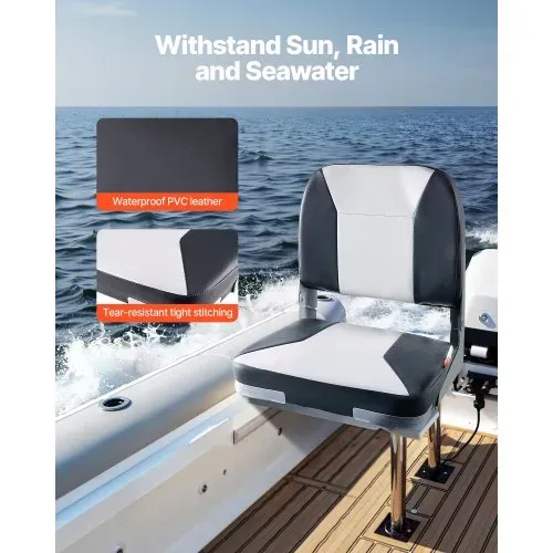 VEVOR 1 Stk. Bootssitz Bootsstuhl mit niedriger Rückenlehne klappbarer Fischerbootsitz mit dickem Schwammkissen & wasserdichtem PVC-Leder, Scharniere aus Aluminiumlegierung, Schwarz & Grau – Bild 2