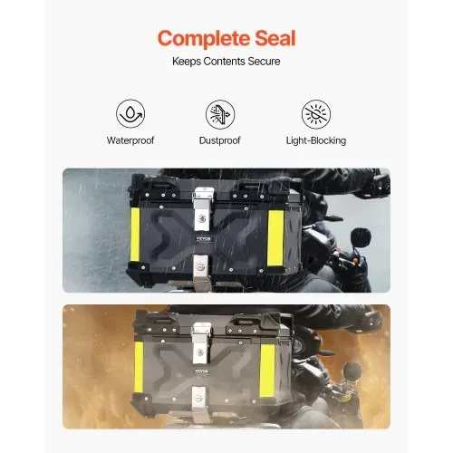 VEVOR Motorrad-Topcase Motorradkoffer 65 L Heckbox aus Aluminiumlegierung mit Lederfutter, abnehmbare Motorrad-Topbox mit Schloss & Rückenpolster, Helmkoffer (565 x 500 x 380 mm) Schwarz – Bild 3